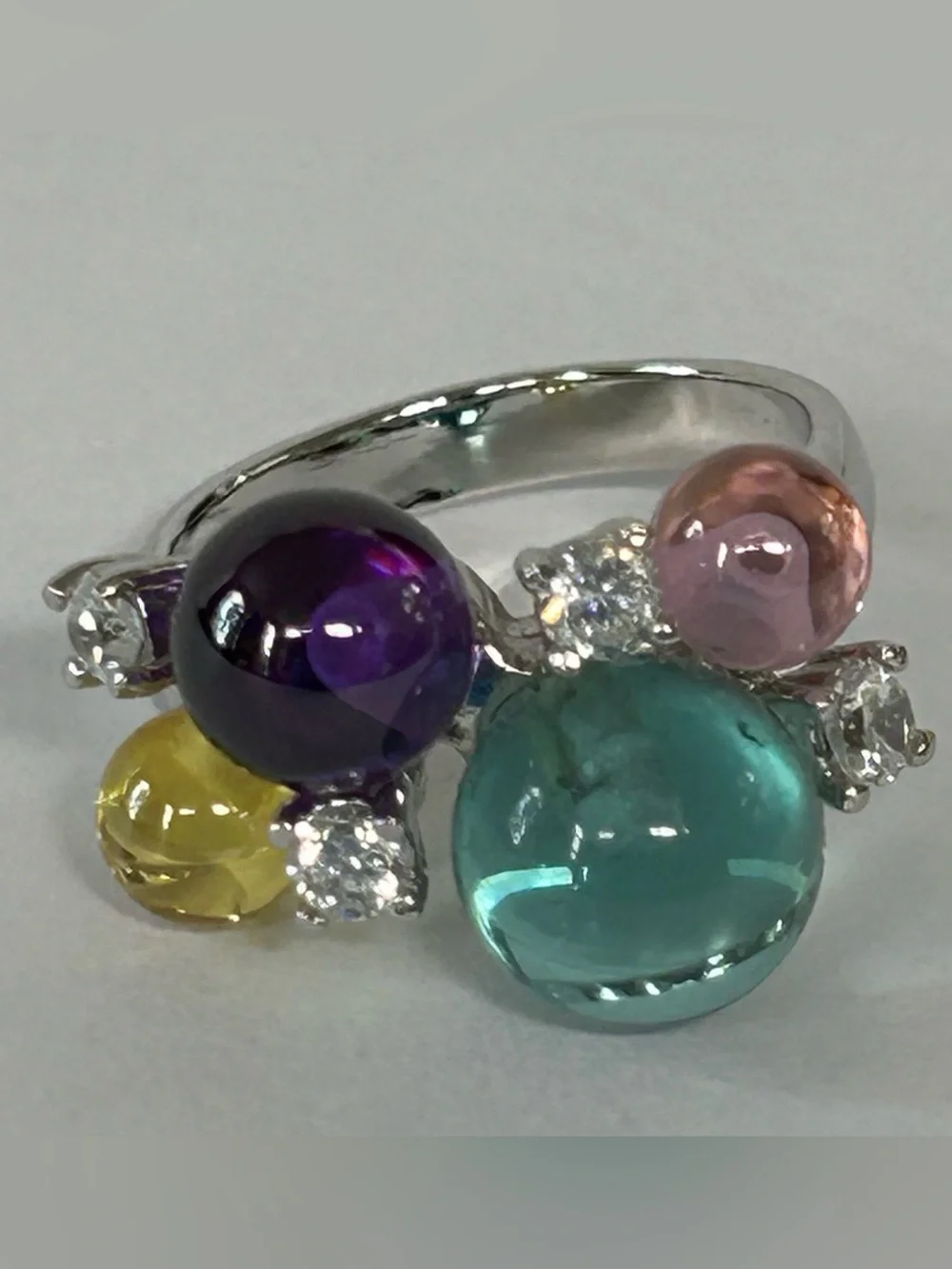 Multicolor Glass Bubble Cluster Ring - Women Jewelry